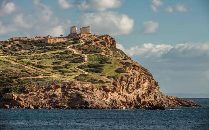 Blue & White Maisonette Over The Sea Near Sounio Sounion Exterior foto